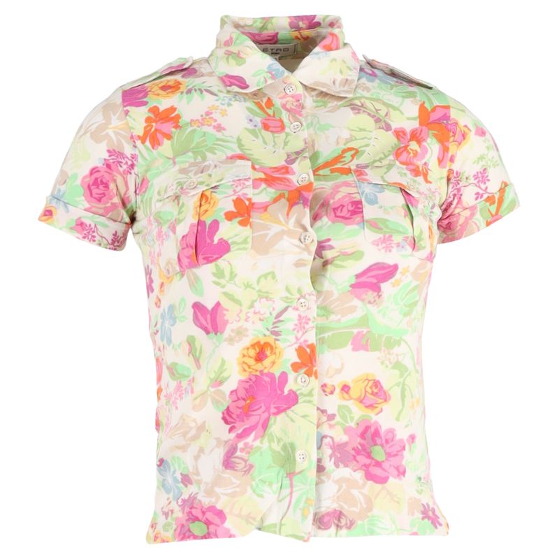 Etro Floral Print Short Sleeve Shirt In Multicolor Cotton
